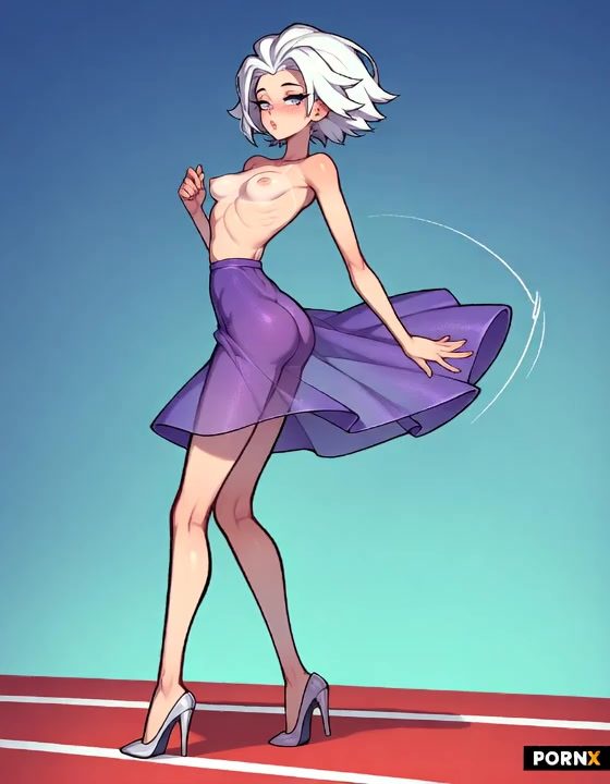 Gust of wind up her dress