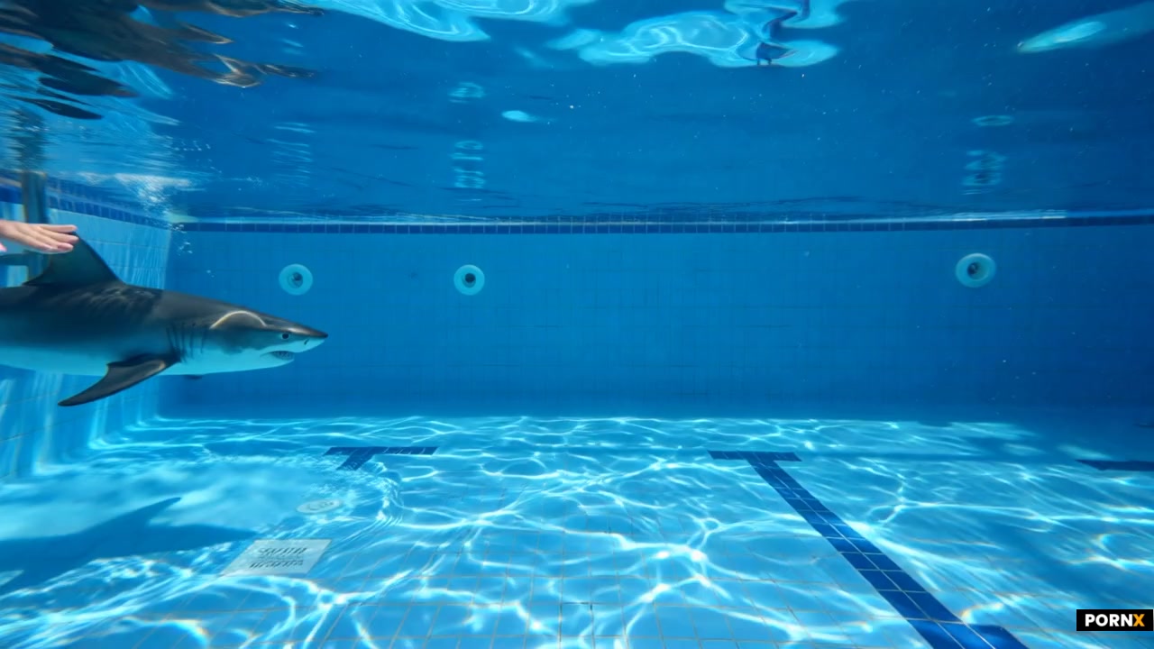scene_description: A clear indoor pool seen from the bottom looking straight up through shimmering b