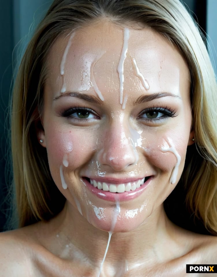Many big cocks ejaculate huge loads on her smiling face